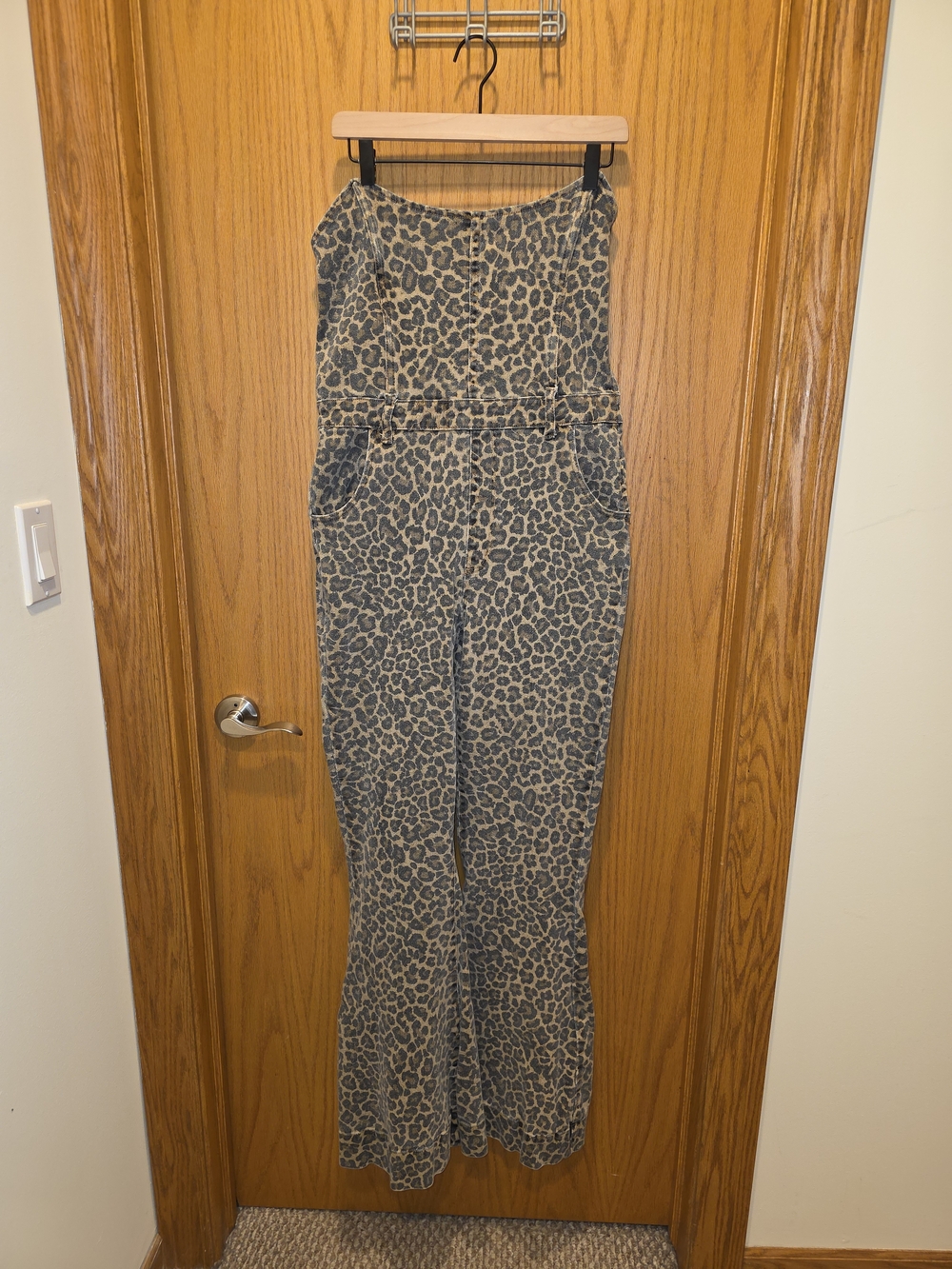 Leopard Print Strapless Jumpsuit - Tan & Black